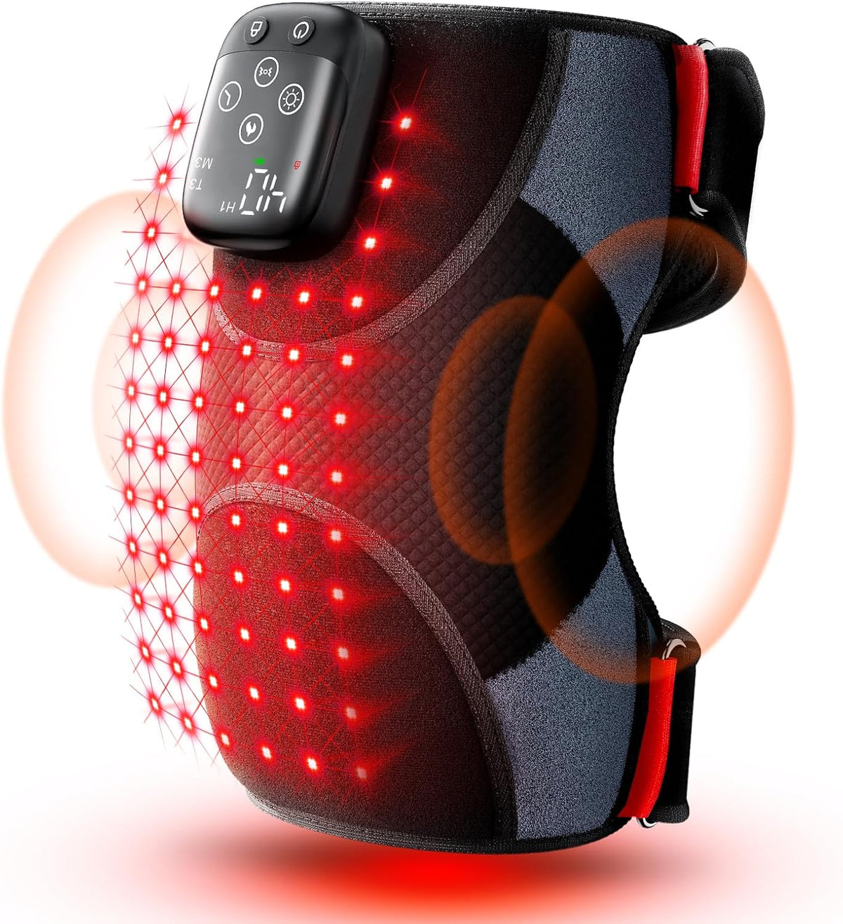 Knee Massager with Heat and Red Light Therapy for Knee Pain Relief | FSA&HSA, 5000Mah Cordless Heated Knee Brace with 3 Heat / 3 Vibration / 5 Light Levels, 72 Red Lights 660Nm & 850Nm Infrared