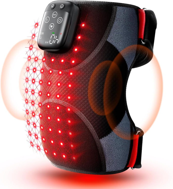 Knee Massager with Heat and Red Light Therapy for Knee Pain Relief | FSA&HSA, 5000Mah Cordless Heated Knee Brace with 3 Heat / 3 Vibration / 5 Light Levels, 72 Red Lights 660Nm & 850Nm Infrared