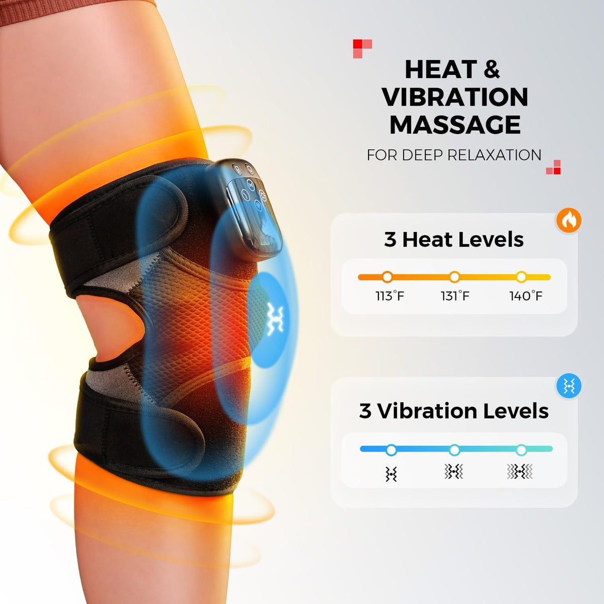 Knee Massager with Heat and Red Light Therapy for Knee Pain Relief | FSA&HSA, 5000Mah Cordless Heated Knee Brace with 3 Heat / 3 Vibration / 5 Light Levels, 72 Red Lights 660Nm & 850Nm Infrared